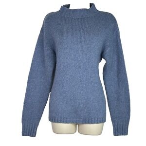 St‎ Agni Wool Cashmere Sweater Open Back Tie Mock Neck Blue XS Minimalist Luxury
